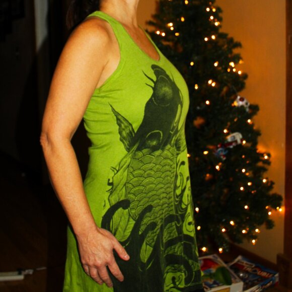 Green and Black Koi Taml Top Mini Dress - Picture 2 of 7